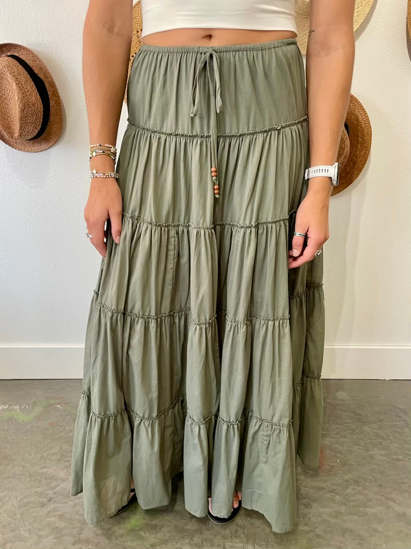 Lola Tiered Drawstring Maxi Skirt - Army Green – Pineapple Lain