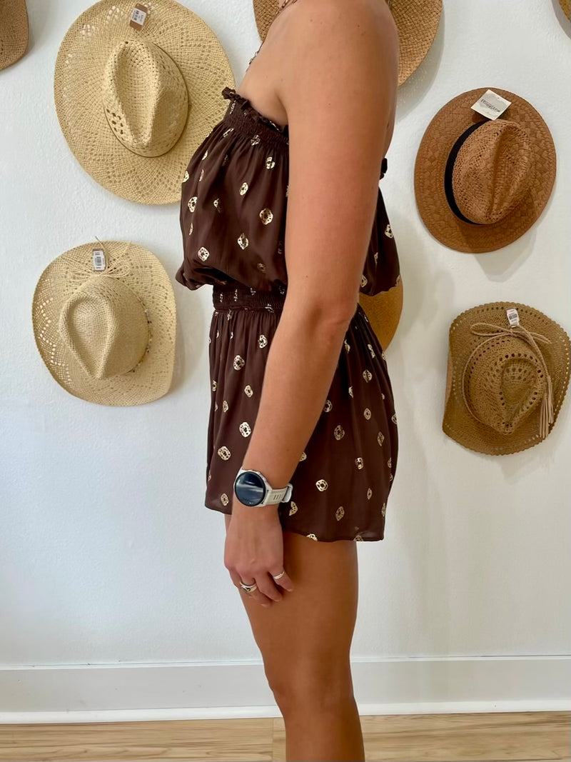 (Elan)Strapless Romper Brown Small (Elan)Strapless Romper Brown Small