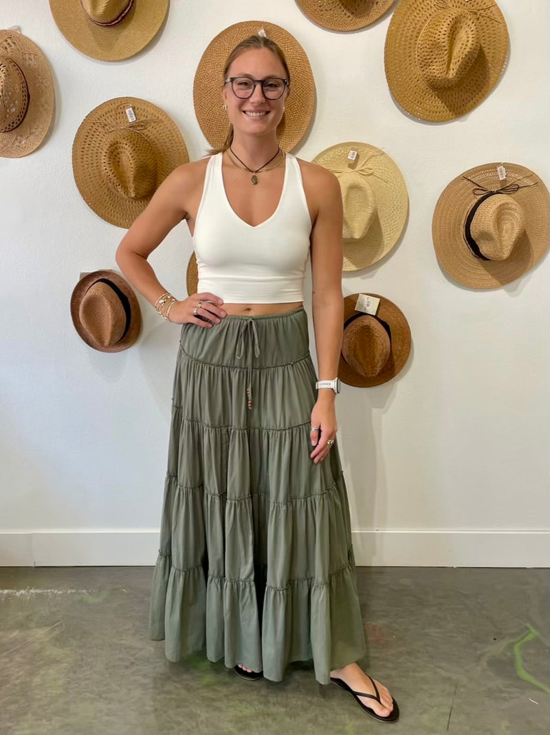 Lola Tiered Drawstring Maxi Skirt - Army Green – Pineapple Lain