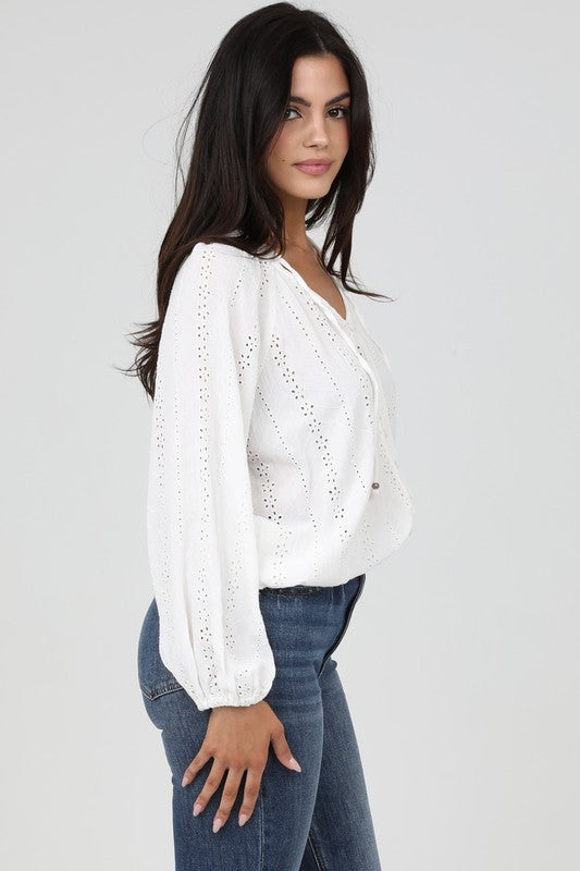 Eyelet Embroidered Button Blouse - Ivory