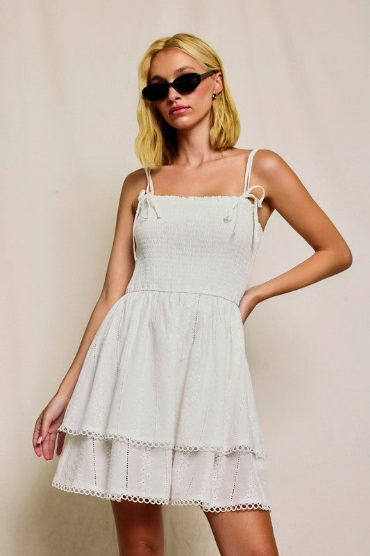 Sunbeam Eyelet Smocked Mini Dress – Pineapple Lain Boutique