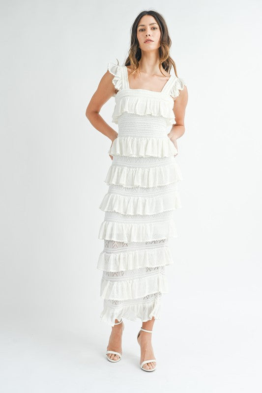 A Moment In Time Ruffled Tier Midi Dress