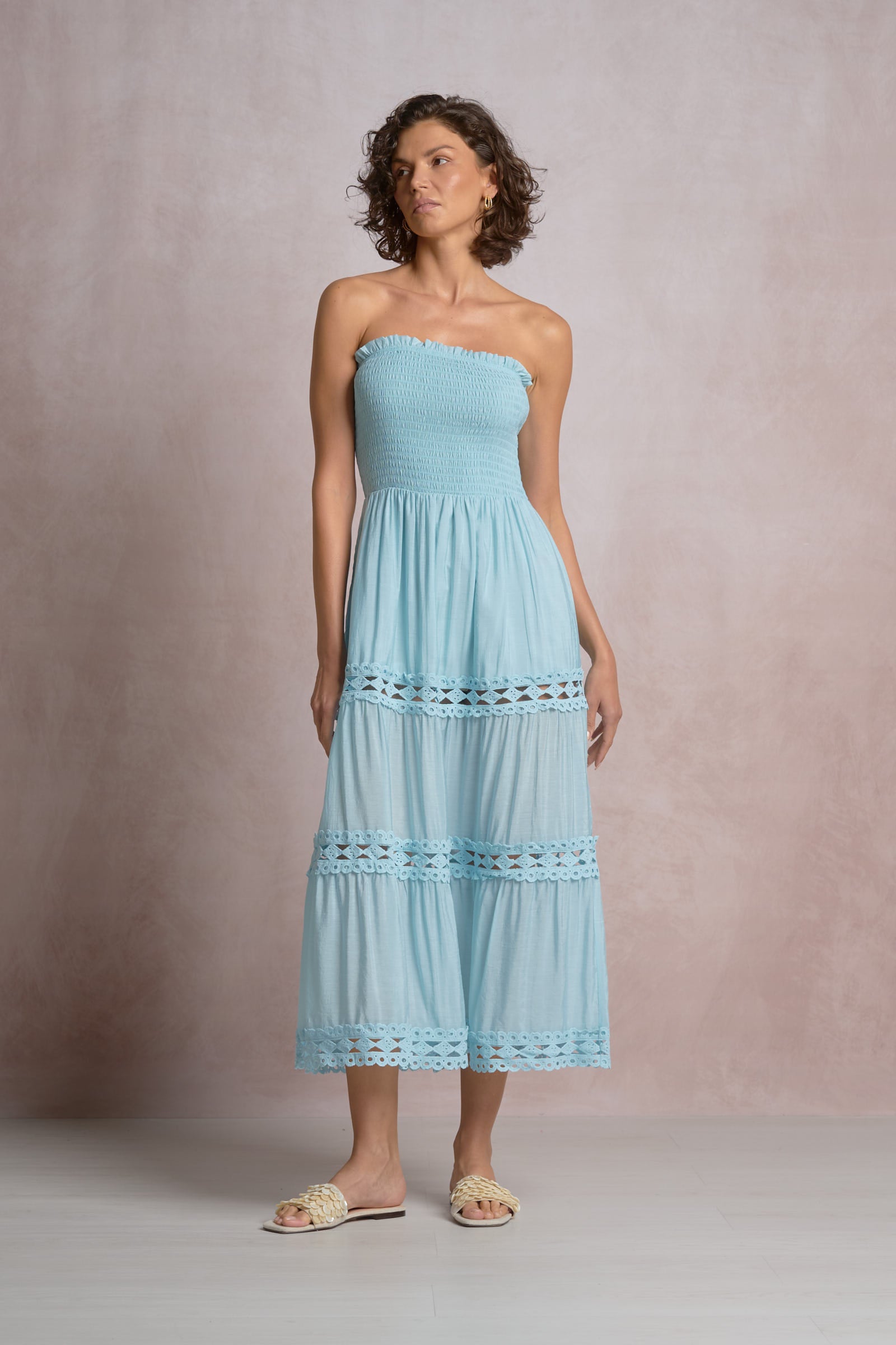 Elan Strapless Midi Dress in Blue Elan Strapless Midi Dress in Blue