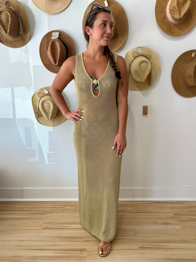 gold metallic knit maxi dress ARIYA SLEEVELESS Celestino floral