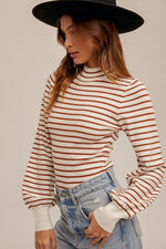 Elsie Striped Sweater Bodysuit - Cinnamon