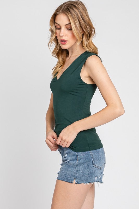 Final Touch V-Neck Double Layer Top - Dark Emerald