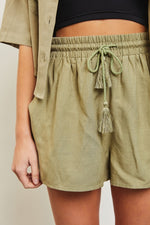 Drawstring Linen Shorts - Soft Olive
