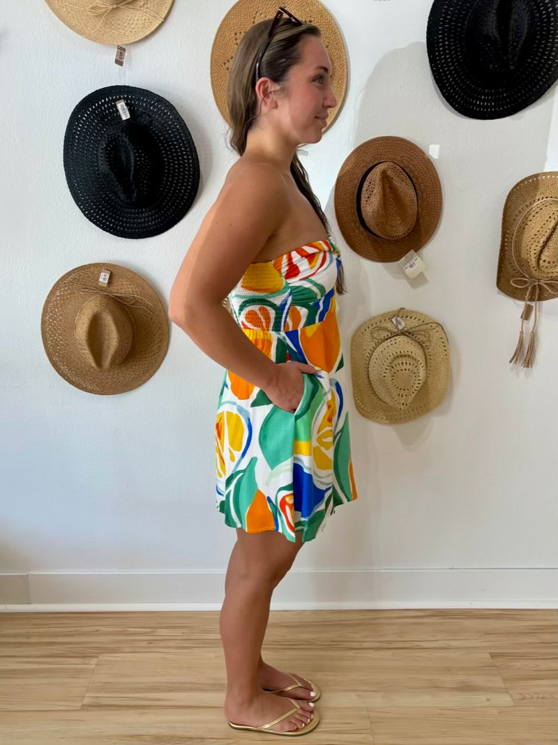 Citrus Splash Twist Front Mini Dress Medium