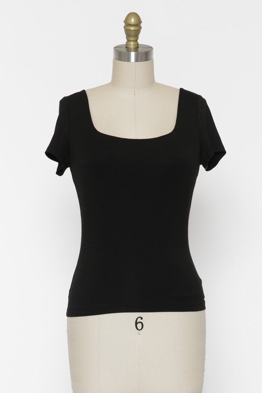 Final Touch Double Layer Square Neck Top - Black