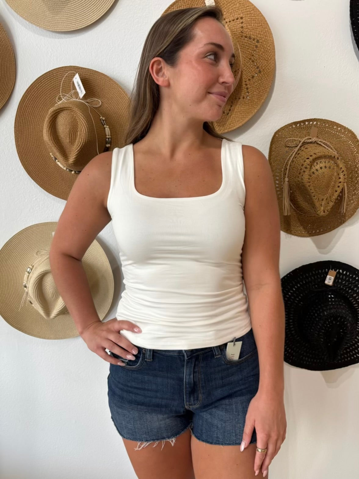 Final Touch Double Layer Square Neck Sleeveless Tank Top - Ivory