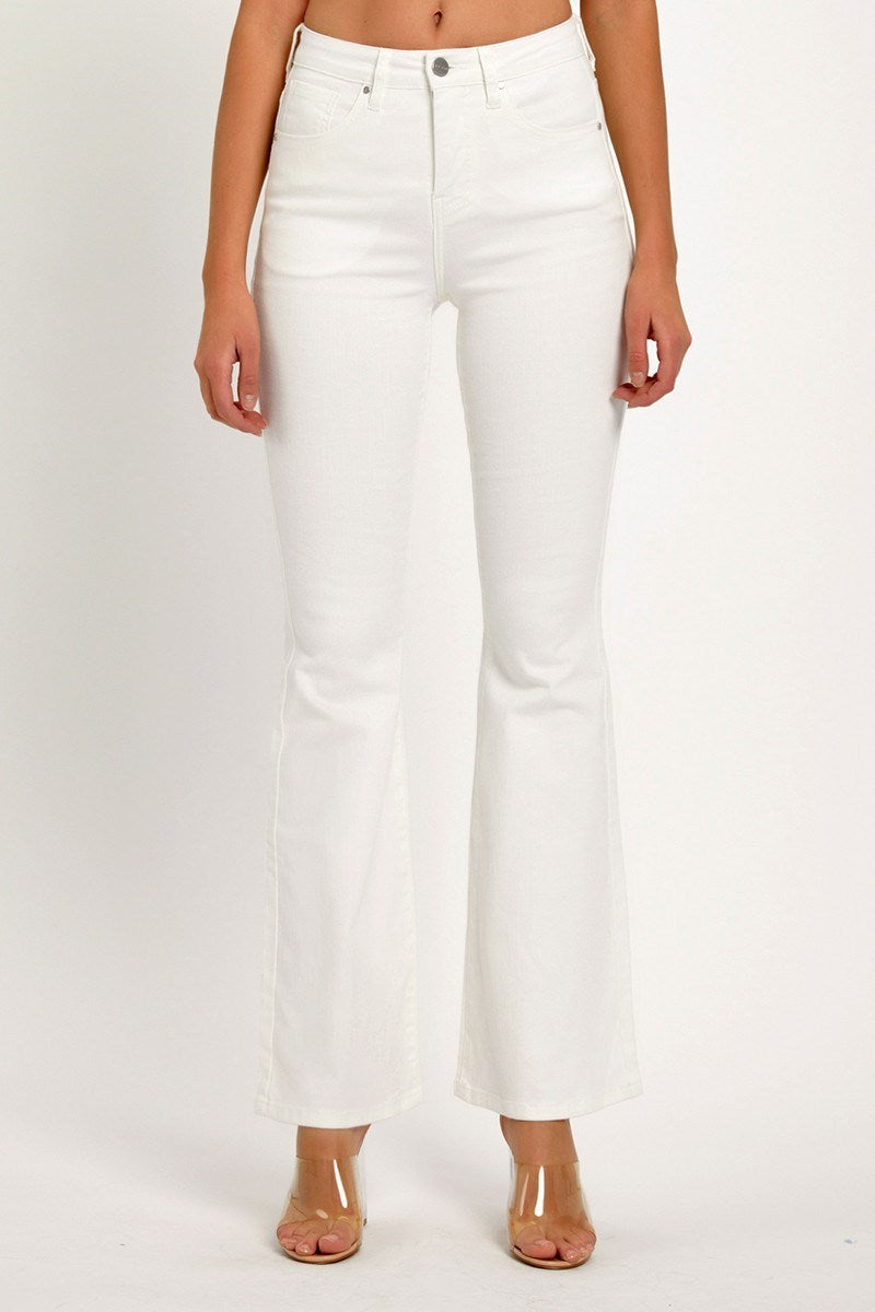 Risen Denim High Rise Flare Jeans - White