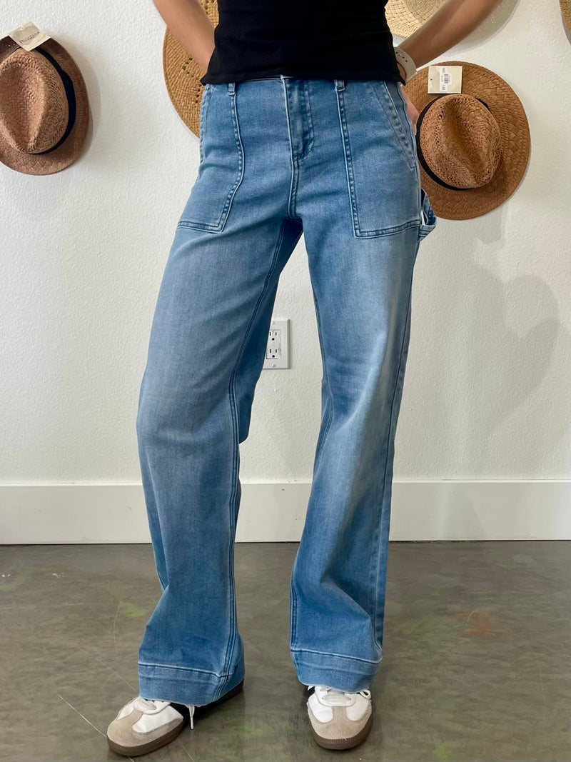 Risen High Rise Straight Leg Utility Front Pocket Jeans - Medium