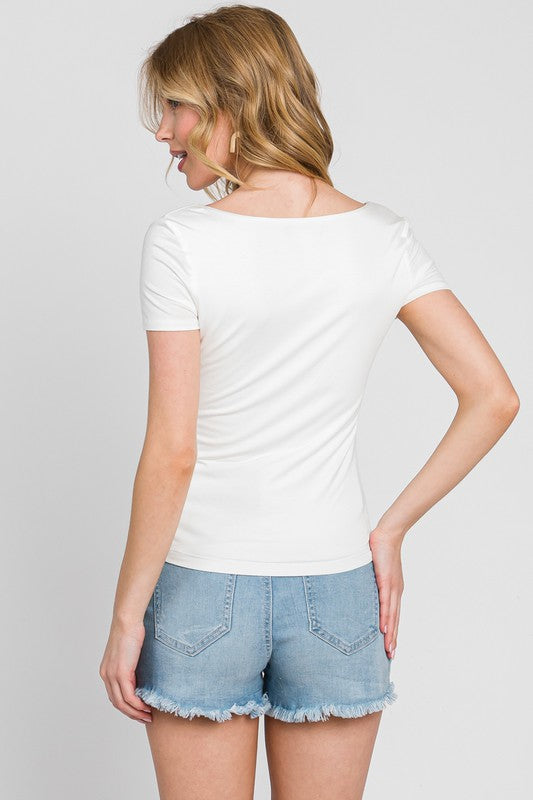 Final Touch Double Layer Square Neck Top - Ivory