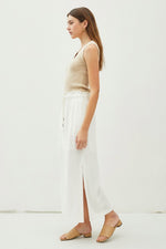 Drawstring Linen Maxi Skirt - Off White