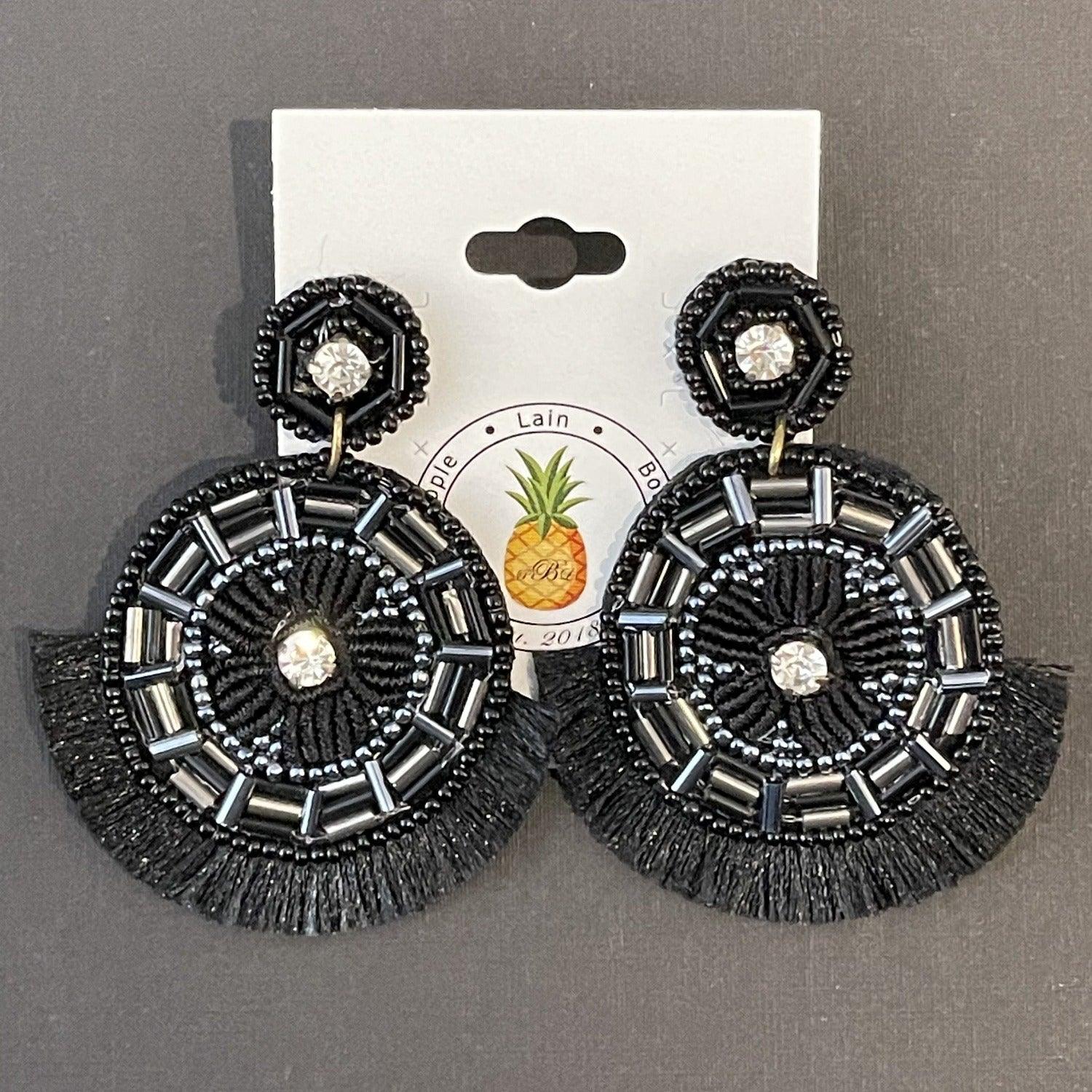 Beaded Statement Drop Earrings Black