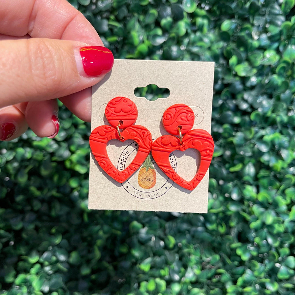 Clay Cut Out Heart Earrings - Red - Pineapple Lain Boutique
