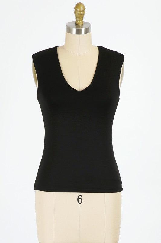 Final Touch V-Neck Double Layer Top - Black - Pineapple Lain Boutique