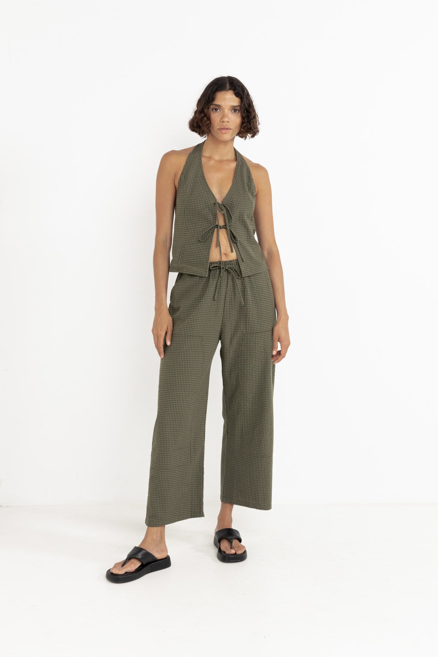 Rhythm) Louise Check Drawstring Pants - Olive – Pineapple Lain