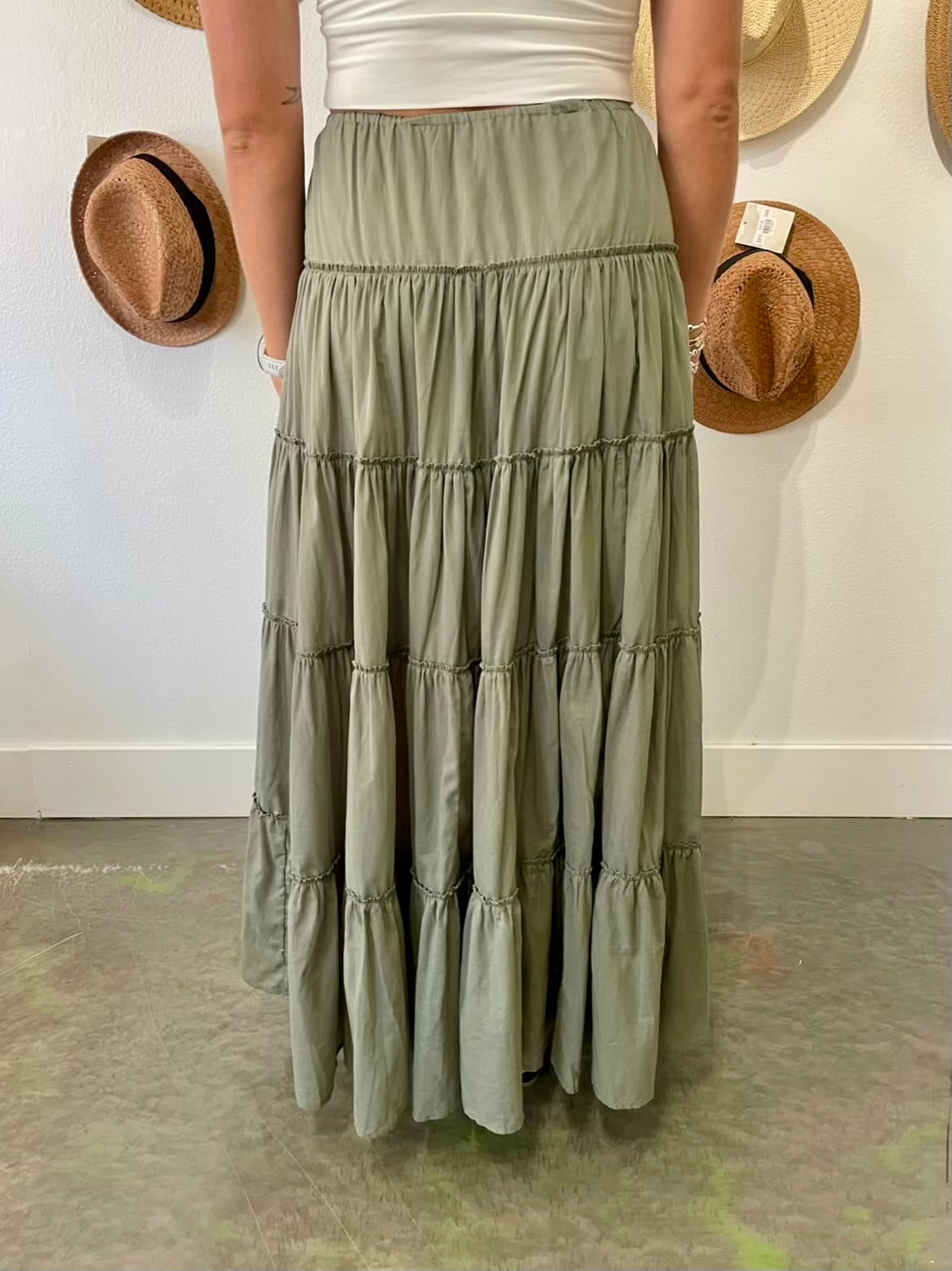 Lola Tiered Drawstring Maxi Skirt - Army Green – Pineapple Lain