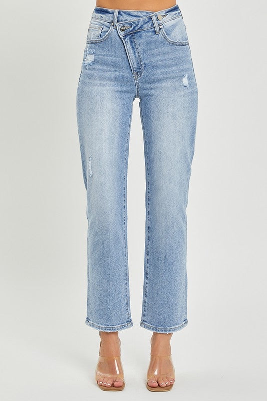 Risen High Rise Crossover Ankle Jeans