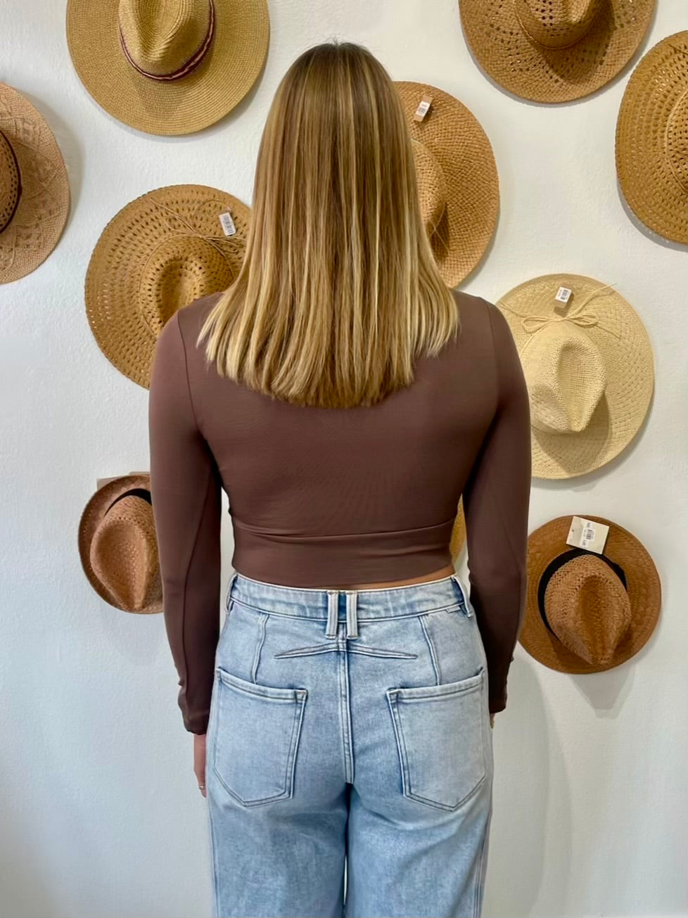 Final Touch Long Sleeved Square Neck Crop Top - Dk Brown