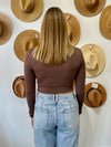 Final Touch Long Sleeved Square Neck Crop Top - Dk Brown