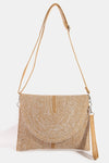 Two Toned Intricate Woven Envelope Clutch Bag - Tan