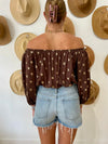 (Elan) Off The Shoulder Top - Brown