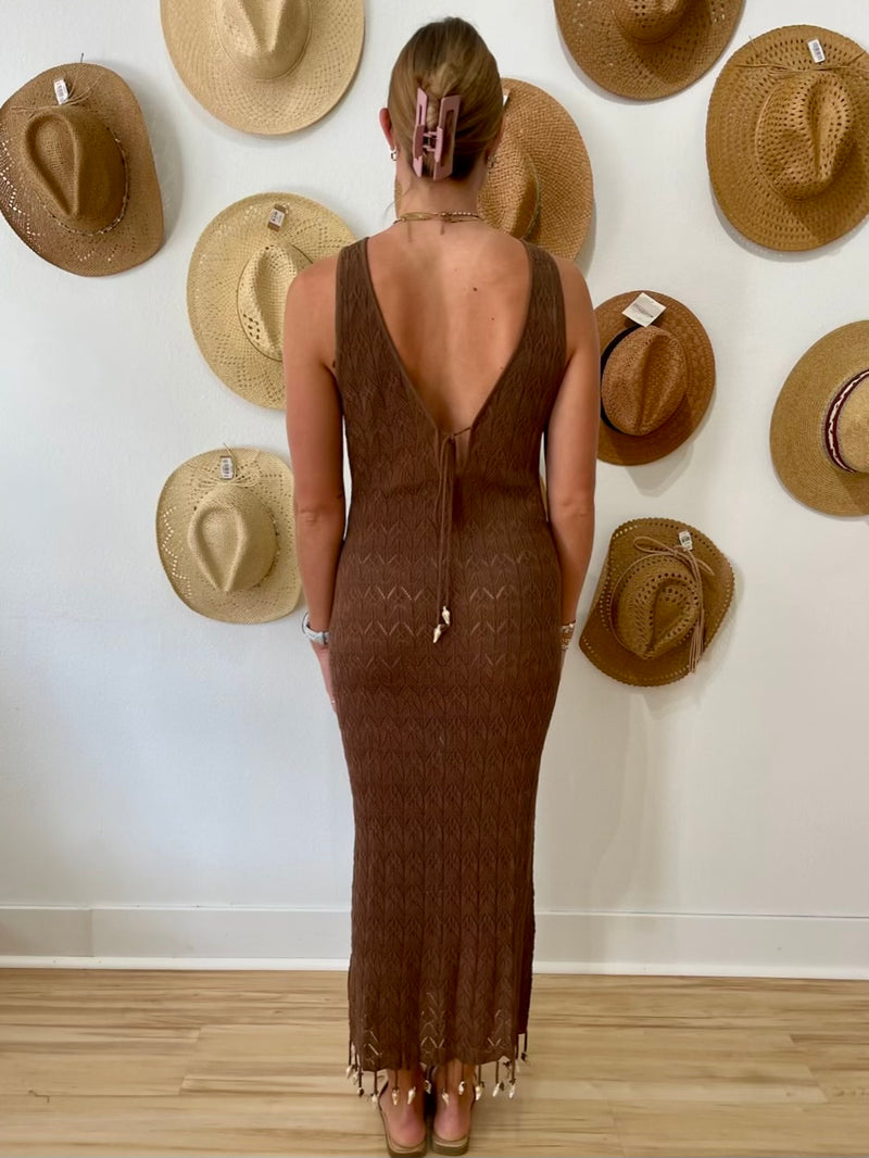 (Elan) Reversible Crochet Maxi Dress - Brown XSmall (Elan) Reversible Crochet Maxi Dress - Brown XSmall