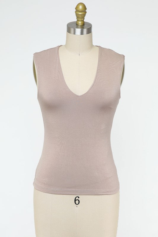 Final Touch V-Neck Double Layer Top - Mocha