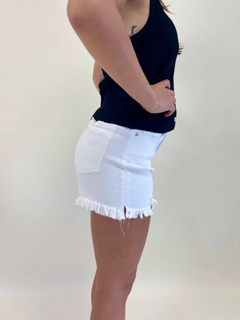 Risen High Rise Tummy Control Side Slit Shorts - White