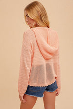 Pointelle Pullover Hoodie - Coral