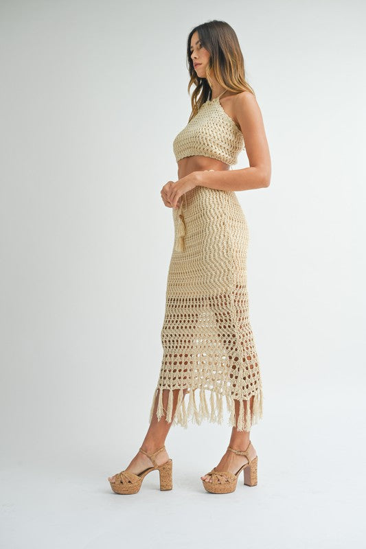 Circles In The Sand Crochet Skirt Set - Lt Taupe