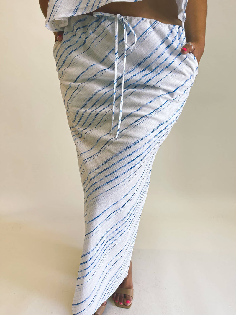 Coastal Breeze Bias Cut Linen Maxi Skirt