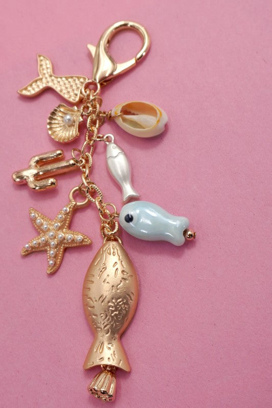 Porcelain Sea Life Bag Charm - Pearl Starfish, Fish, Puka Shell ...