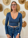 Final Touch Long Sleeve Crop Top - Urban Blue