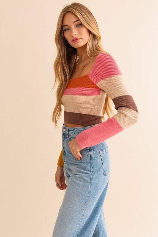 Cassidy Color Block Sweater - Rust Multi