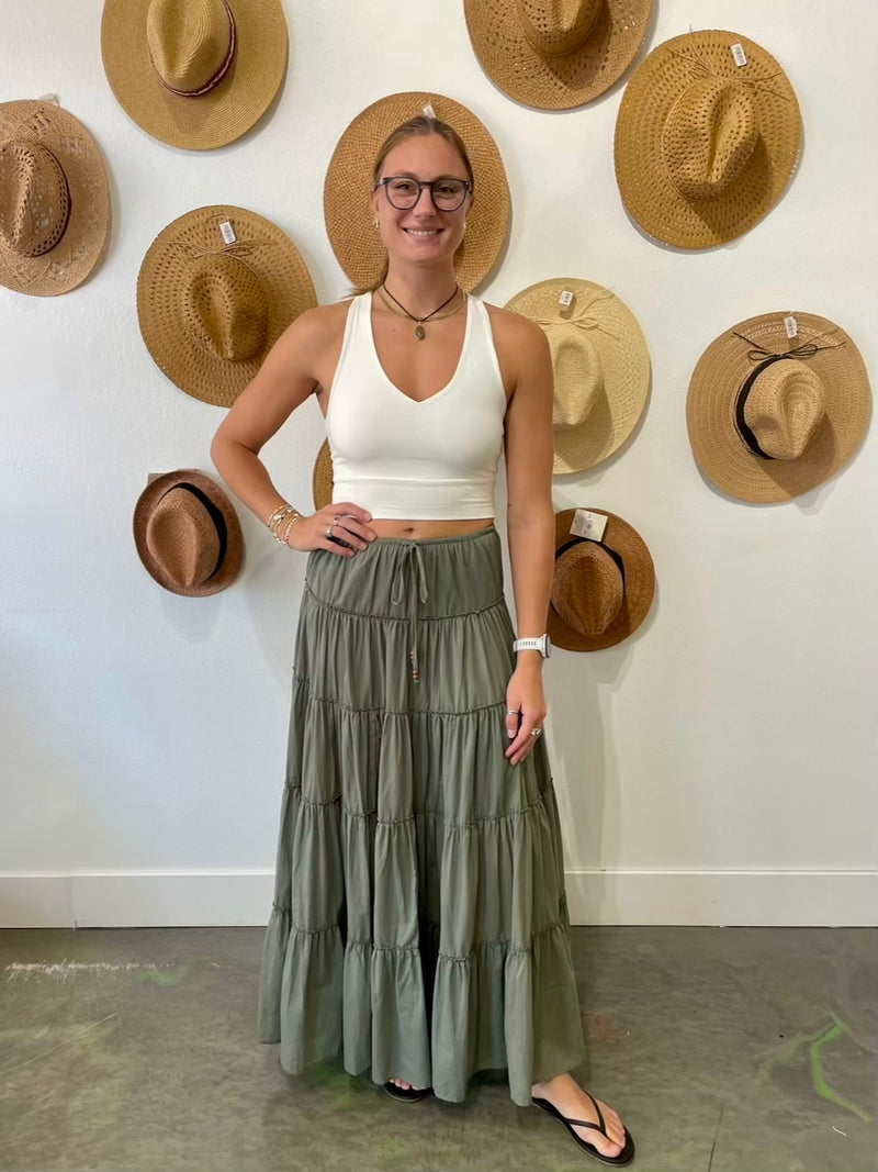 Lola Tiered Drawstring Maxi Skirt - Army Green – Pineapple Lain