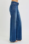 Risen High Rise Wide Leg Belted Jeans - Dark