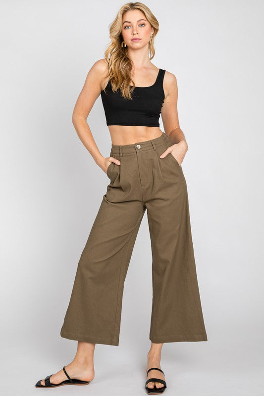 Final Touch Cropped Wide Leg Trousers - Olive