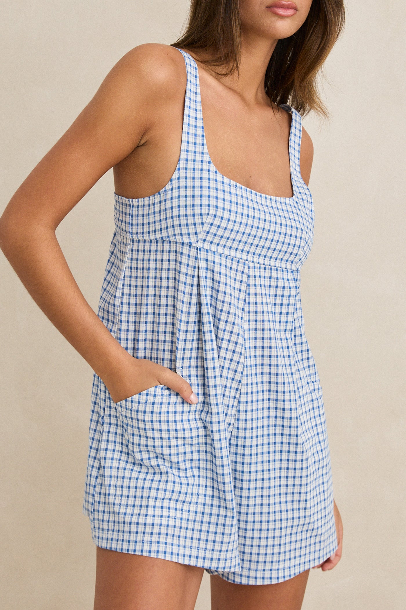 Rhythm) Lola Check Romper - Blue – Pineapple Lain Boutique