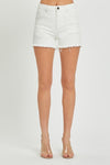 Risen High Rise Frayed Hem Denim Shorts - White