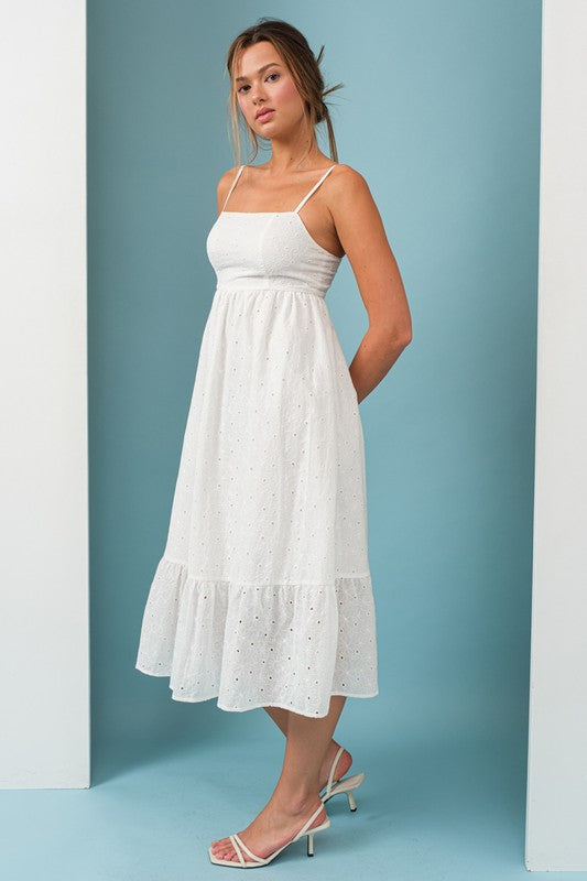 Lena Eyelet Midi Dress - White