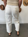 Risen High Rise Cropped Barrel Cargo Pocket Jeans - Cream