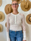 Luna Lace Henley Top - Off White