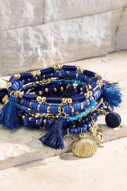 Charm + Bead Bracelet Set - Bold Blue