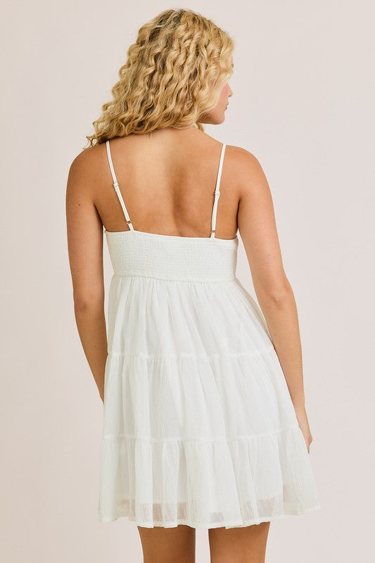 white tiered mini dress Kassi Tiered Mini Dress