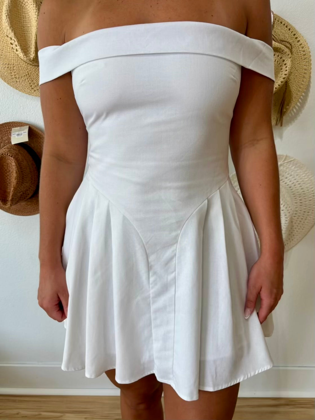 white off shoulder skater dress Sarin Mathews Women High Low Dress, White, XL up back ensure a flawless (Vacanza Resort) Bolta Off Shoulder
