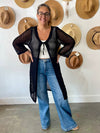 Open Knit Tie-Front Cardigan - Black