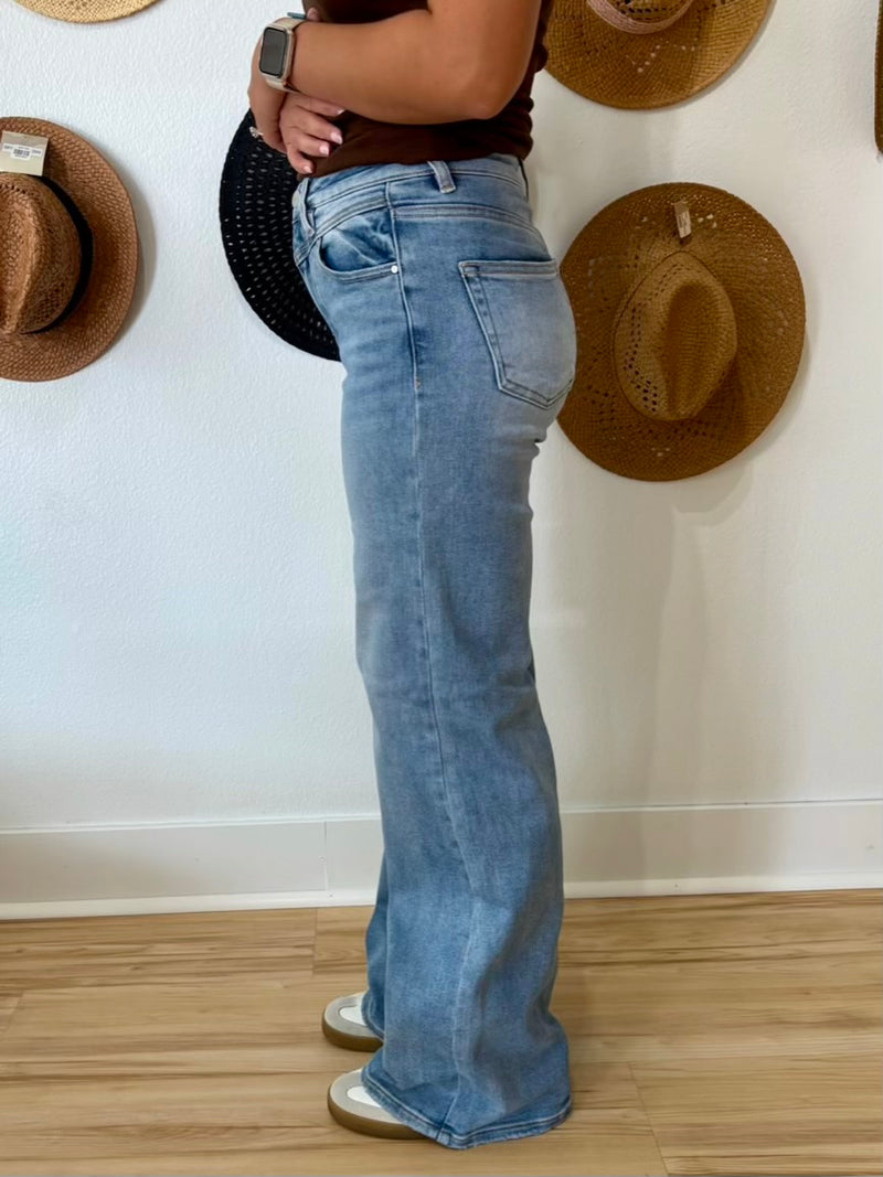 Risen High Rise Front Yoke Detail Wide Leg Jeans - Medium – Pineapple ...